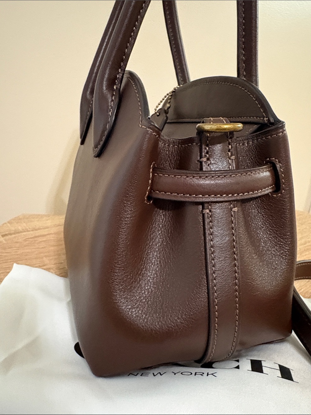 Coach Soft Empire Carryall Bag 21 Maple Brown Brass Leather Crossbody CCY99 - Picture 9 of 12